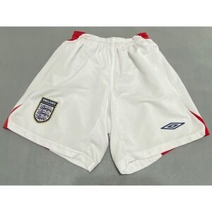Umbro England National Team Soccer Shorts Men Medium White Red Three Lions Crest